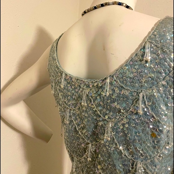 NEW blue sequins sparkly beaded zip up sleeveless dressy top vest jacket Vintage - Picture 3 of 11